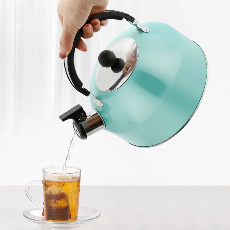 A 3L stainless - steel kettle for gas heating. It features a whistle and a comfortable handle, suitable for cooking and tea. Julia M Home & Kitchen