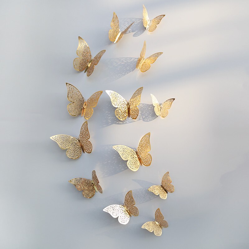 12pcs 3D Hollow Butterfly Wall Sticker for Home Decor DIY Butterflies Fridge stickers Room Decoration Party Wedding Decor - Julia M LifeStyles