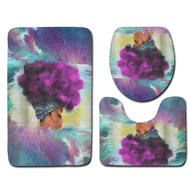 Bathroom Accession 3pcs/Set Star Girl Prited Bathroom Non-Slip Pedestal Rug + Lid Toilet Cover + Bath Mat - Julia M LifeStyles