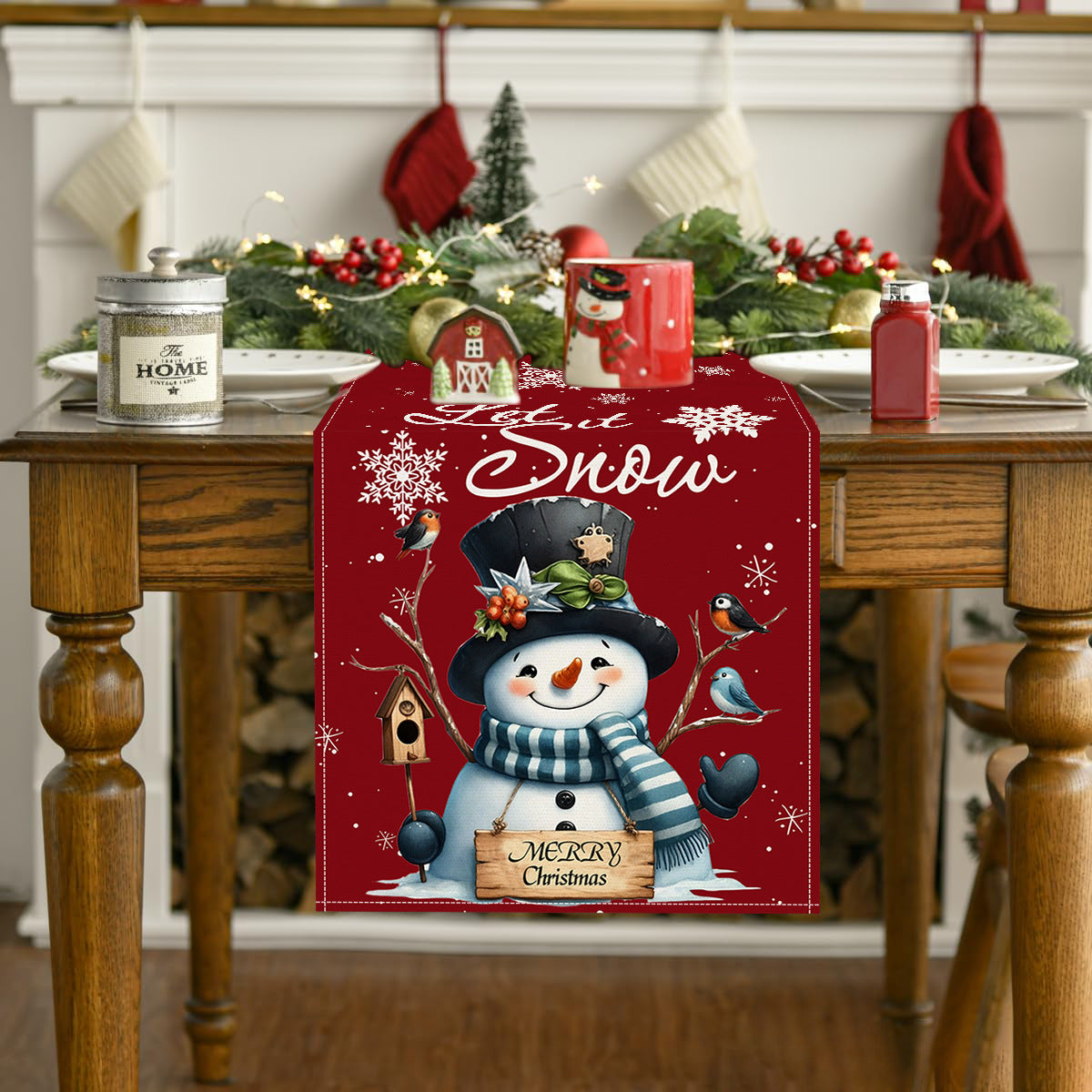 Christmas snowman linen table flag living room dining table decoration tablecloth Christmas restaurant tablecloth coffee table cloth Julia M Home & Kitchen