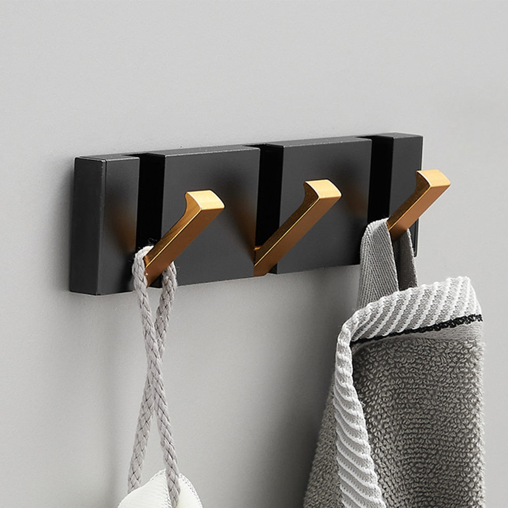 Folding Towel Hanger 2ways Installation Wall Hooks Coat Clothes Holder for Bathroom Kitchen Bedroom Hallway, Black Gold - Julia M LifeStyles