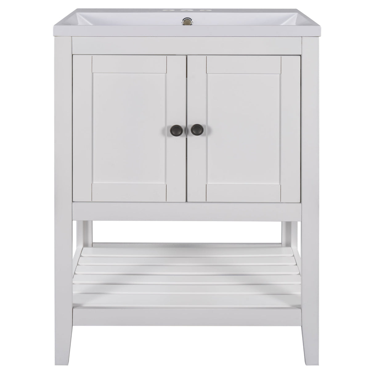 24" White Modern Sleek Bathroom Vanity Elegant Ceramic Sink with Solid Wood Frame Open Style Shelf Julia M Home & Kitchen
