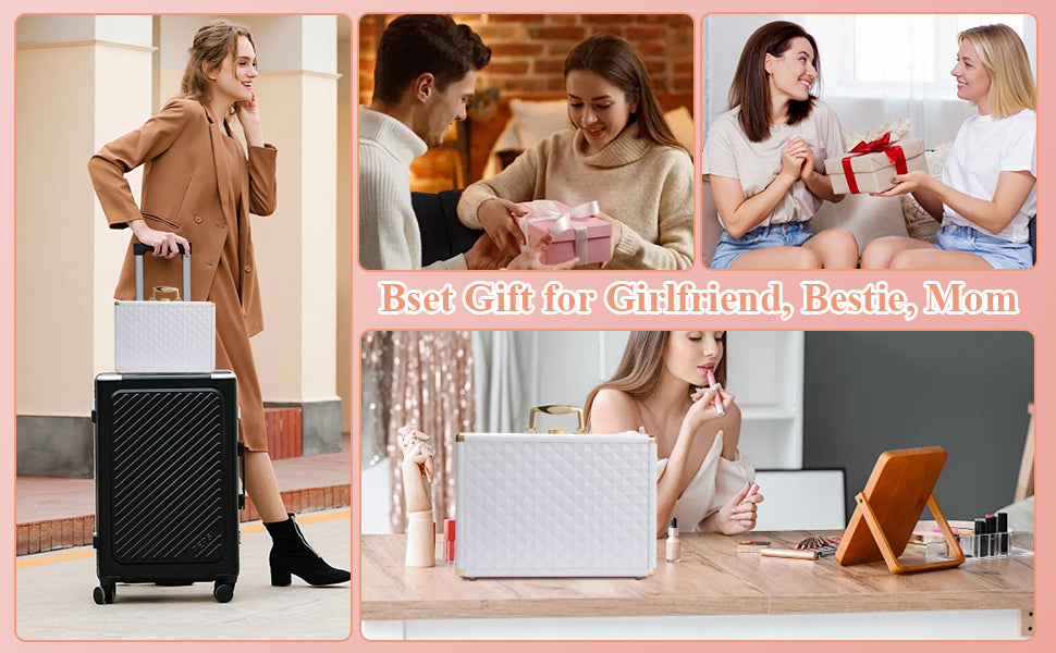 Portable makeup case, travel makeup bag with LED mirror, locked makeup storage box, brush holder, divider, rechargeable, white - Julia M LifeStyles