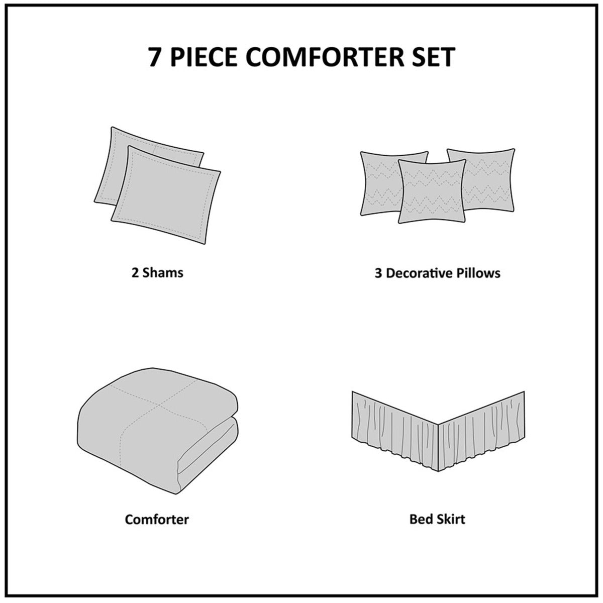 7 PC Pieced Faux Suede Comforter Set in Black - Queen Size