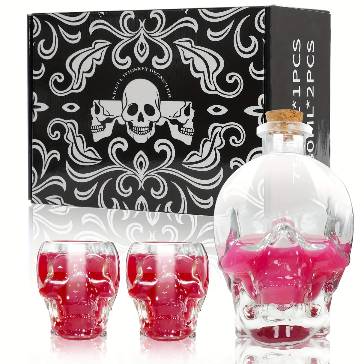 Skull Decanter Kit, 750ml/25.4oz Crystal Wine Decanter With 2pcs 3oz Skull Glasses - Julia M LifeStyles