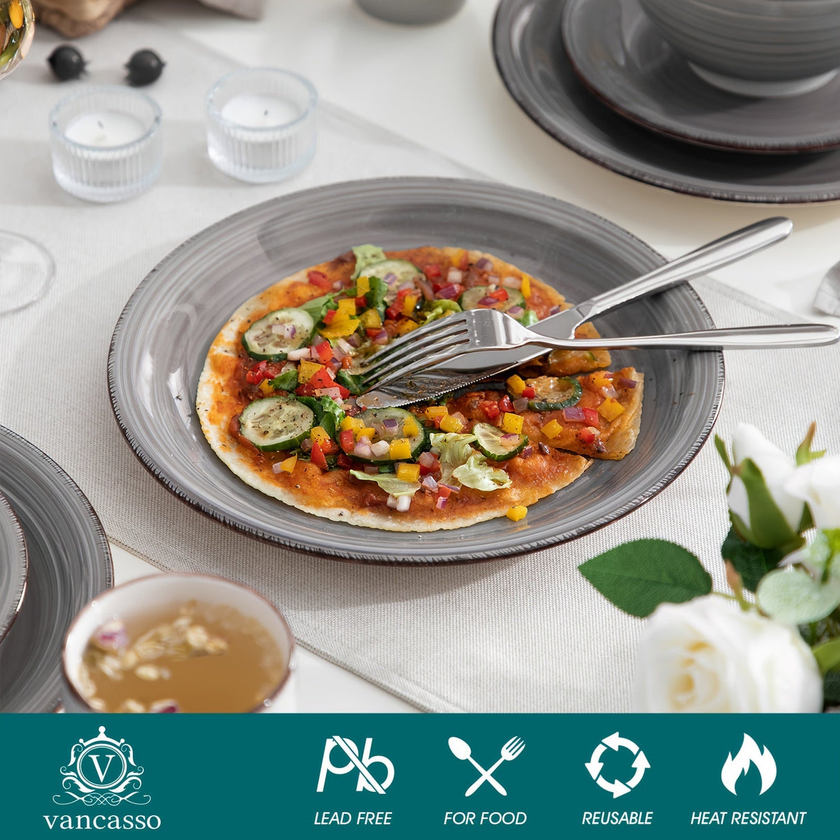 Artisanal 32-Piece Handpainted Stoneware Dinnerware Set for 8 – Scratch-Resistant & Dishwasher Safe Julia M LifeStyles