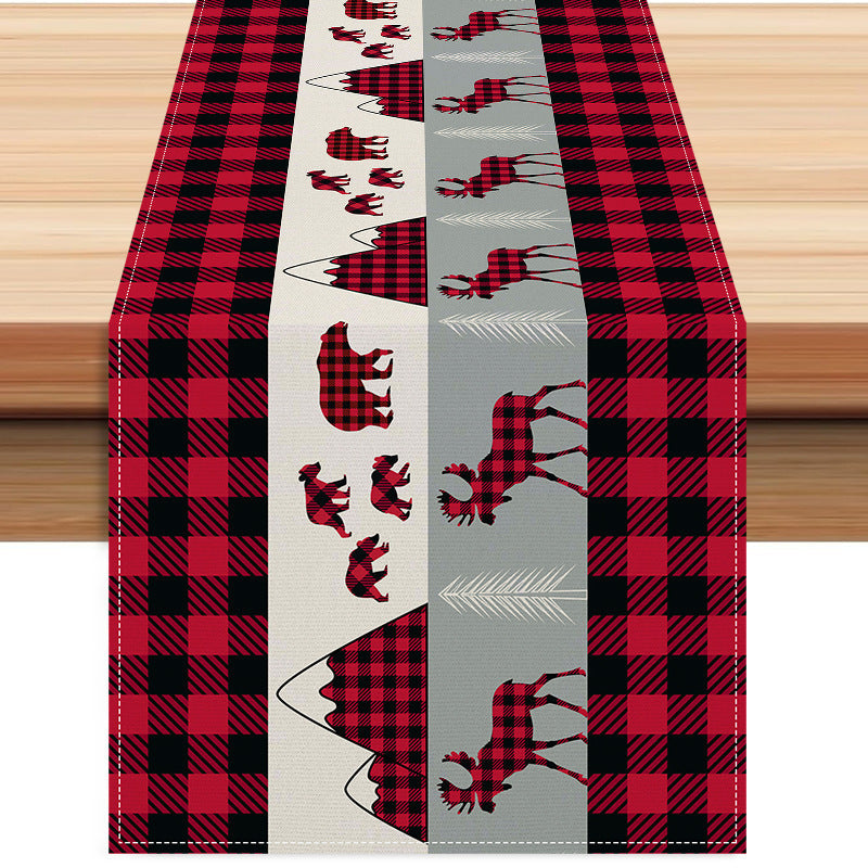 Christmas table flag linen Christmas reindeer checkered printed tablecloth holiday banquet table decoration tablecloth mat eprolo