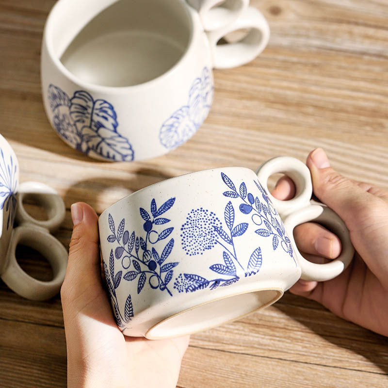 Hand-Painted Blue & White Ceramic Mug