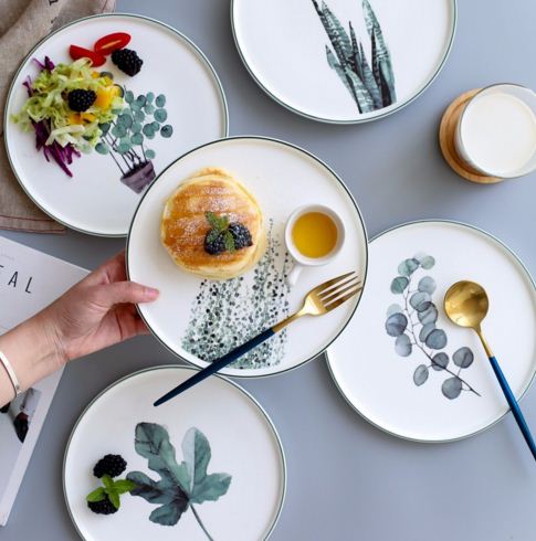 Elegant 8.8-Inch In-Glaze Plant Pattern Ceramic Dinner Plate Julia M Home & Kitchen