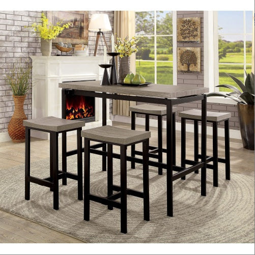5 Pc Counter Height Table Set Two Tone Design Black Gray Dining Chairs Sturdy Metal Construction PVC Plastic Top Dining Room Furniture Julia M Home & Kitchen