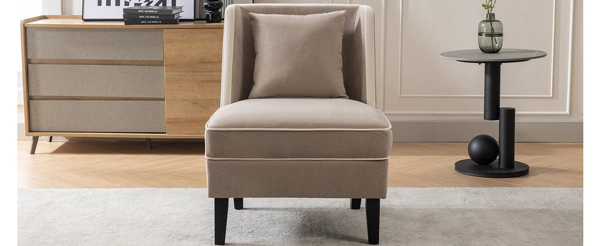 Velvet Upholstered Accent Chair with Cream Piping, Tan and Cream Julia M Home & Kitchen