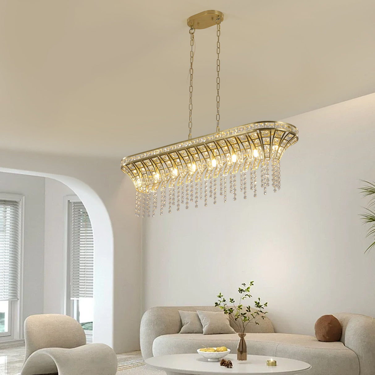 Modern Champagne Gold Kitchen Island Light - Oval Crystal ceiling chandelier Julia M Home & Kitchen