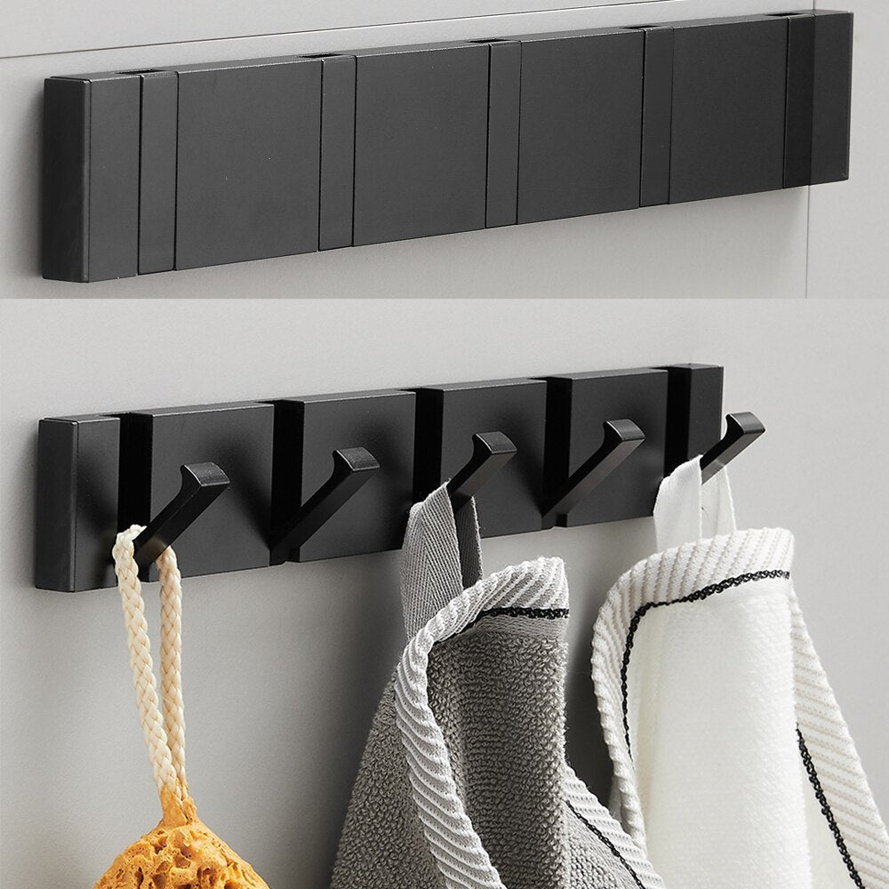 Folding Towel Hanger 2ways Installation Wall Hooks Coat Clothes Holder for Bathroom Kitchen Bedroom Hallway, Black Gold - Julia M LifeStyles