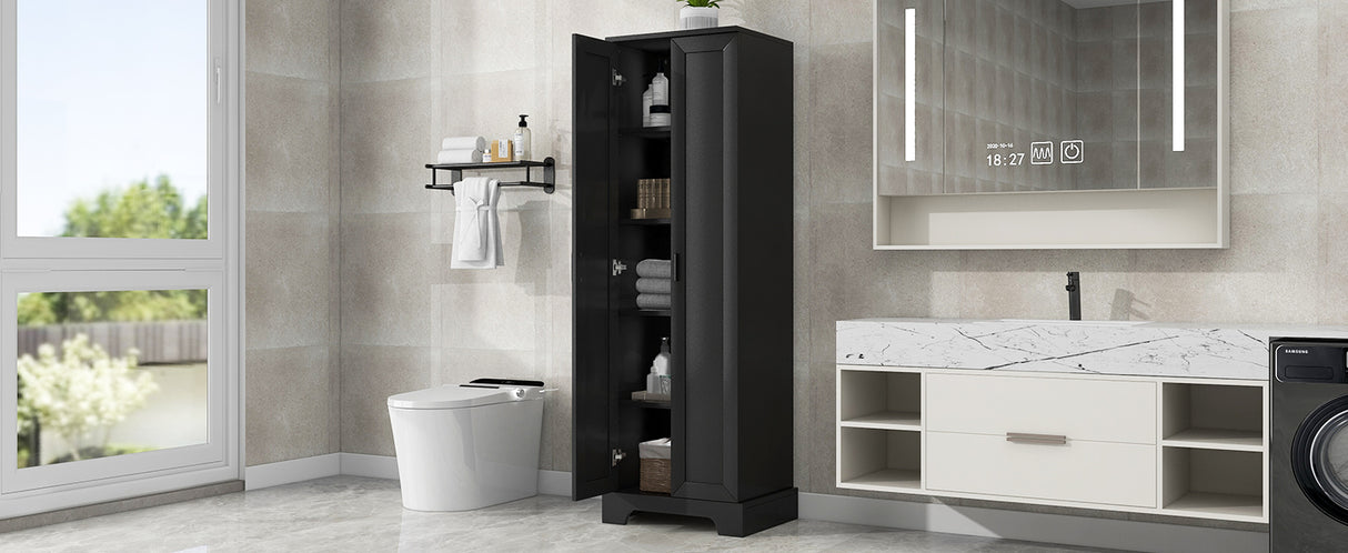 Storage Cabinet with Two Doors for Bathroom, Office, Adjustable Shelf, MDF Board, Black - Julia M LifeStyles