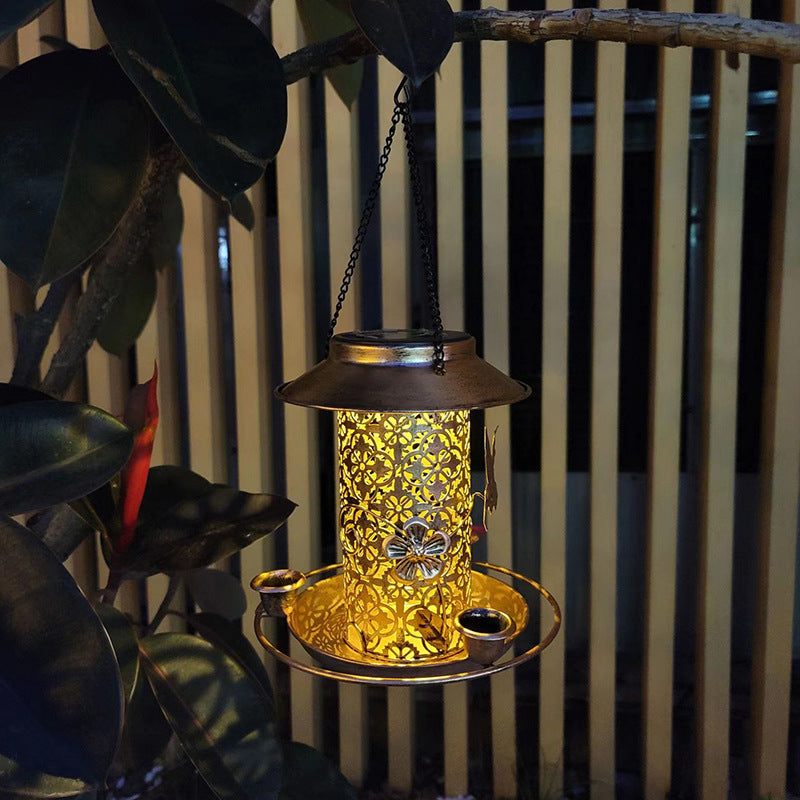 Outdoor solar powered lamp metal hanging bird feeder feeding and watering dual-purpose bird feeder decorative lamp eprolo