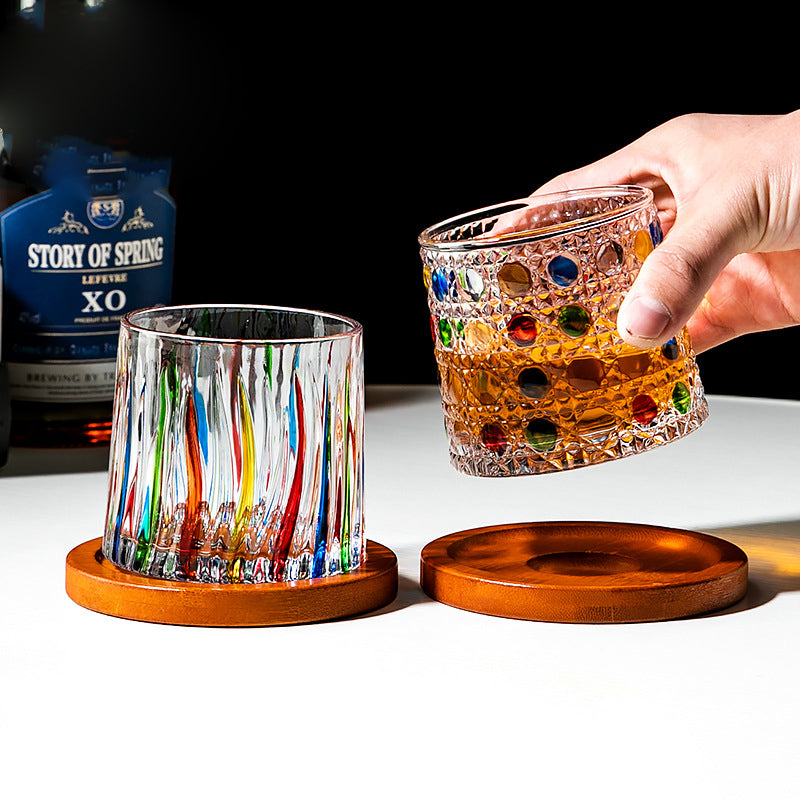 Hand drawn rotating glass cups multiple multi-purpose whiskey glasses rotating glass cups Julia M Home & Kitchen