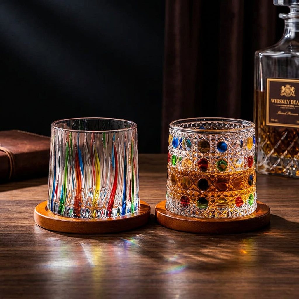 Hand drawn rotating glass cups multiple multi-purpose whiskey glasses rotating glass cups Julia M Home & Kitchen
