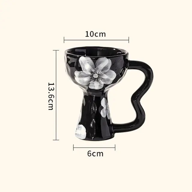 High-value French coffee cup retro ceramic mug creative handle ring tall water cup latte flower cup Julia M Home & Kitchen