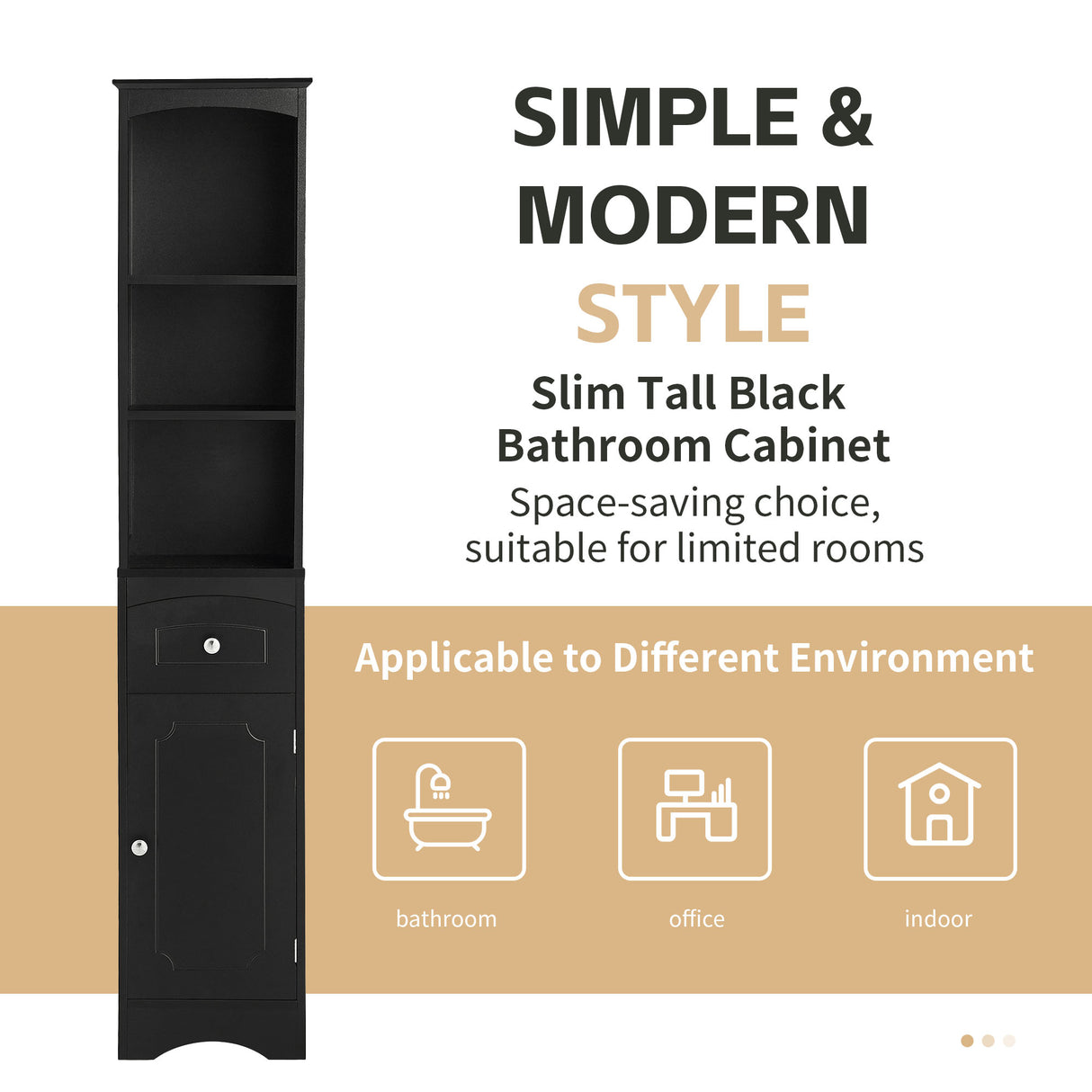 Tall Bathroom Cabinet, Freestanding Storage Cabinet with Drawer, MDF Board, Adjustable Shelf, Black - Julia M LifeStyles