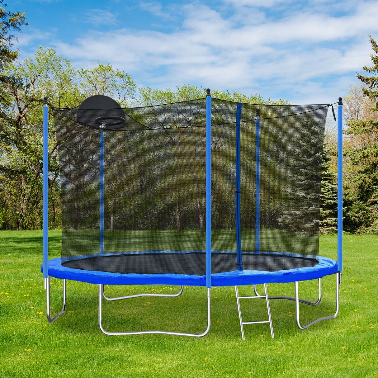 12FT Trampoline for Adults & Kids with Basketball Hoop, Outdoor Trampolines w/Ladder and Safety Enclosure Net for Kids and adult - Julia M LifeStyles