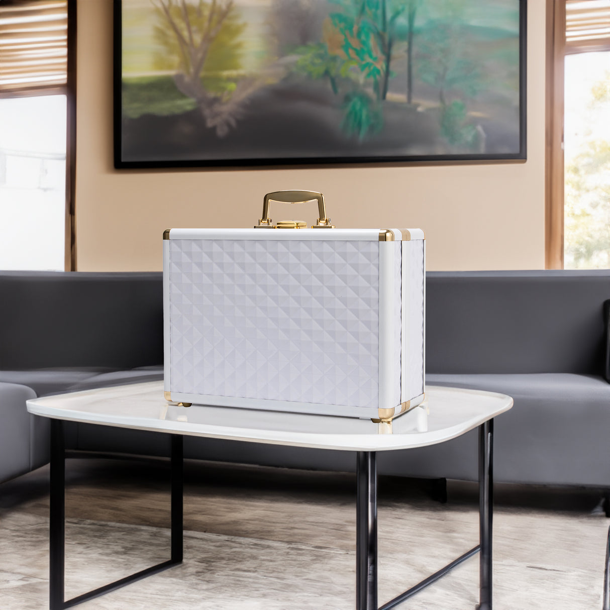 Portable makeup case, travel makeup bag with LED mirror, locked makeup storage box, brush holder, divider, rechargeable, white - Julia M LifeStyles