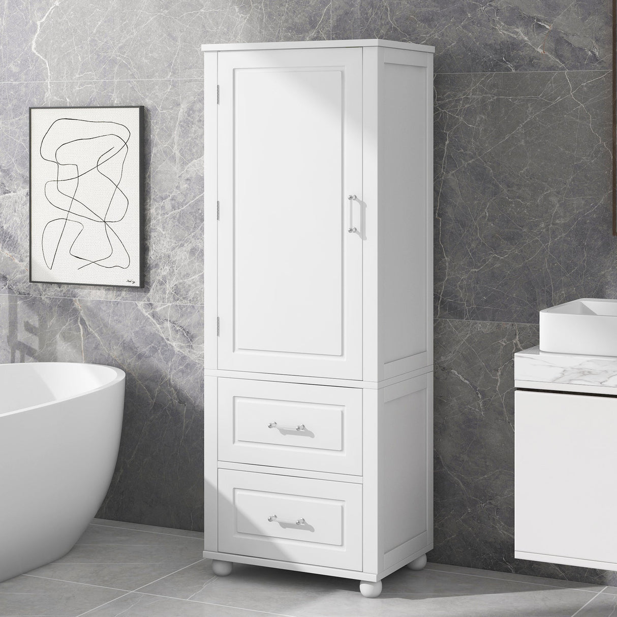 European Style Tall Bathroom Storage Cabinet with Adjustable Shelves and Drawers Julia M Home & Kitchen