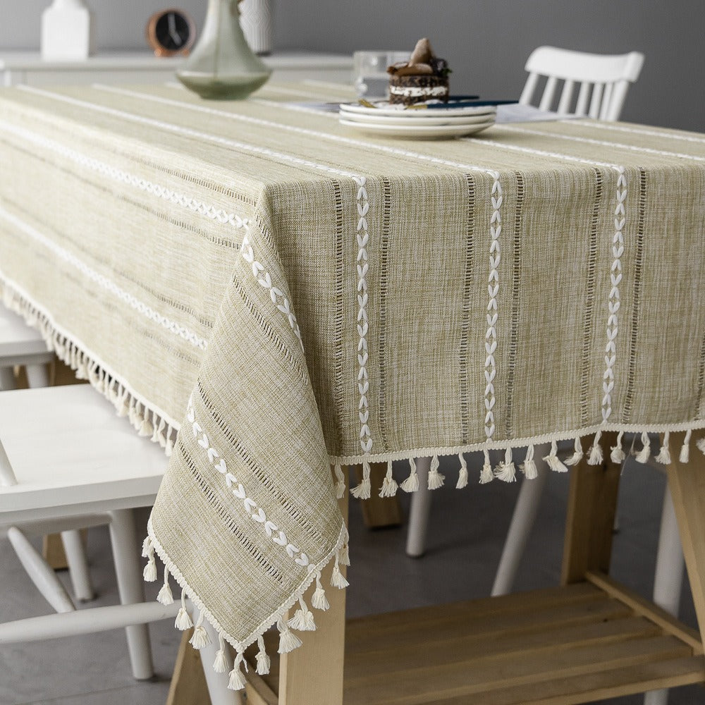 Nordic Christmas Table Cloth Hollow Tassel Table Cloth Solid Color Long Stripe Jacquard Table Cloth Tea Table Mat Cotton Linen Julia M Home & Kitchen