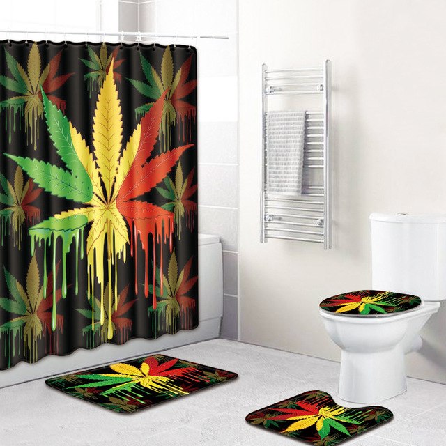 3D Printing Maple Leaf Bathroom Mats 180*180cm Shower Curtain 4pcs Bath Mat Sets Home Decoration Julia M Home & Kitchen