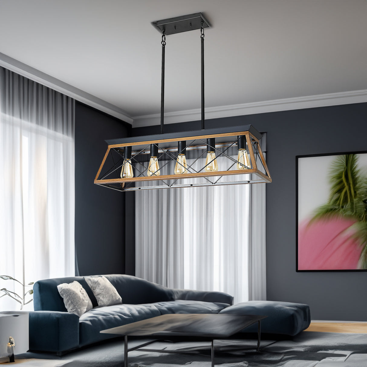 Farmhouse Chandeliers With 5 Bulbs For Dining Room Walnut - Julia M LifeStyles