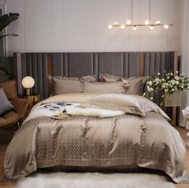 Luxury Retro Style Black Gold Jacquard Cotton Bed Set