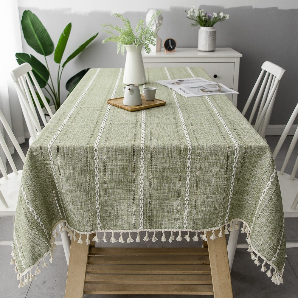 Nordic Christmas Table Cloth Hollow Tassel Table Cloth Solid Color Long Stripe Jacquard Table Cloth Tea Table Mat Cotton Linen Julia M Home & Kitchen