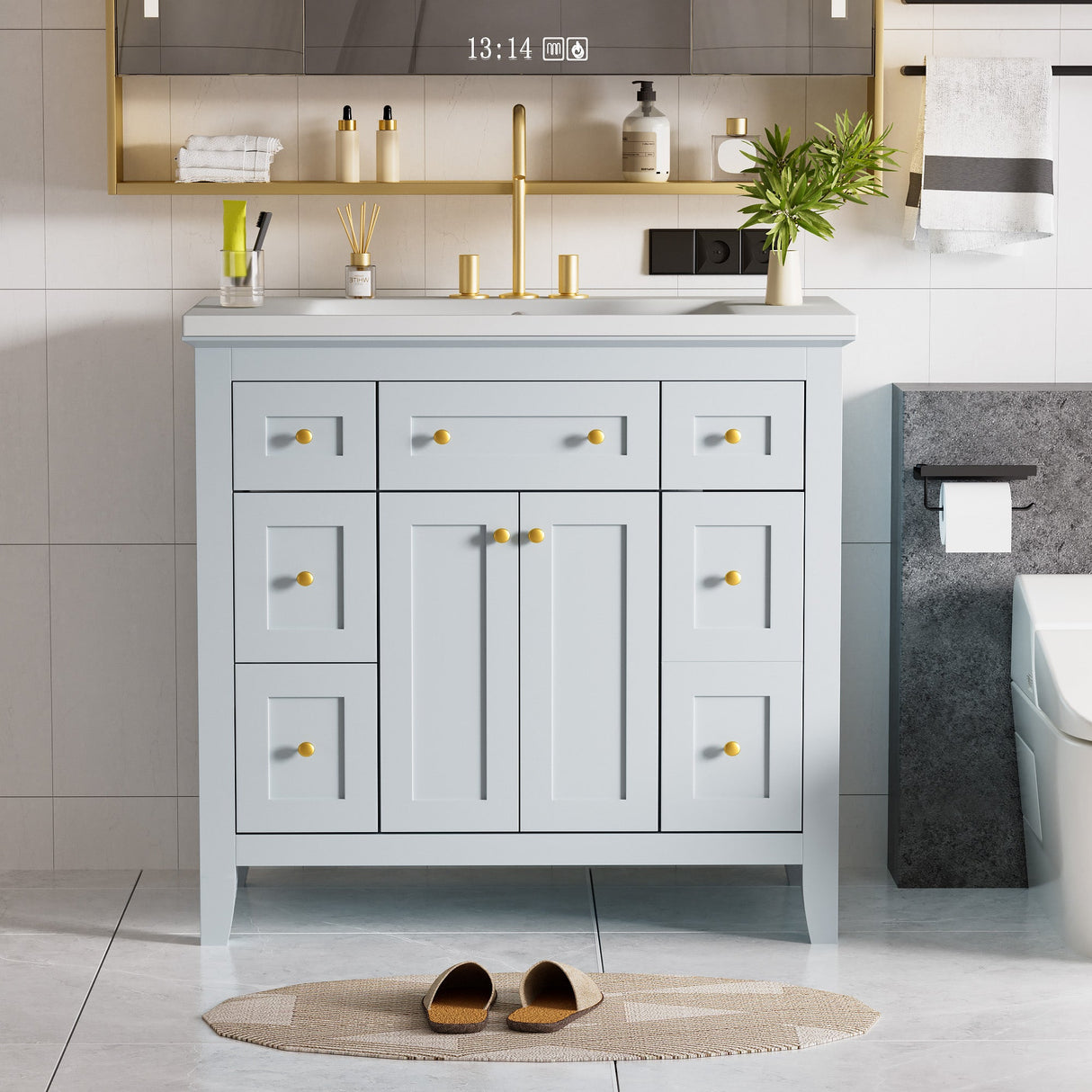36 inch bathroom vanity with resin sink combination set with 6 drawers and 2 cabinets, storage cabinet vanity set, light blue Julia M Home & Kitchen