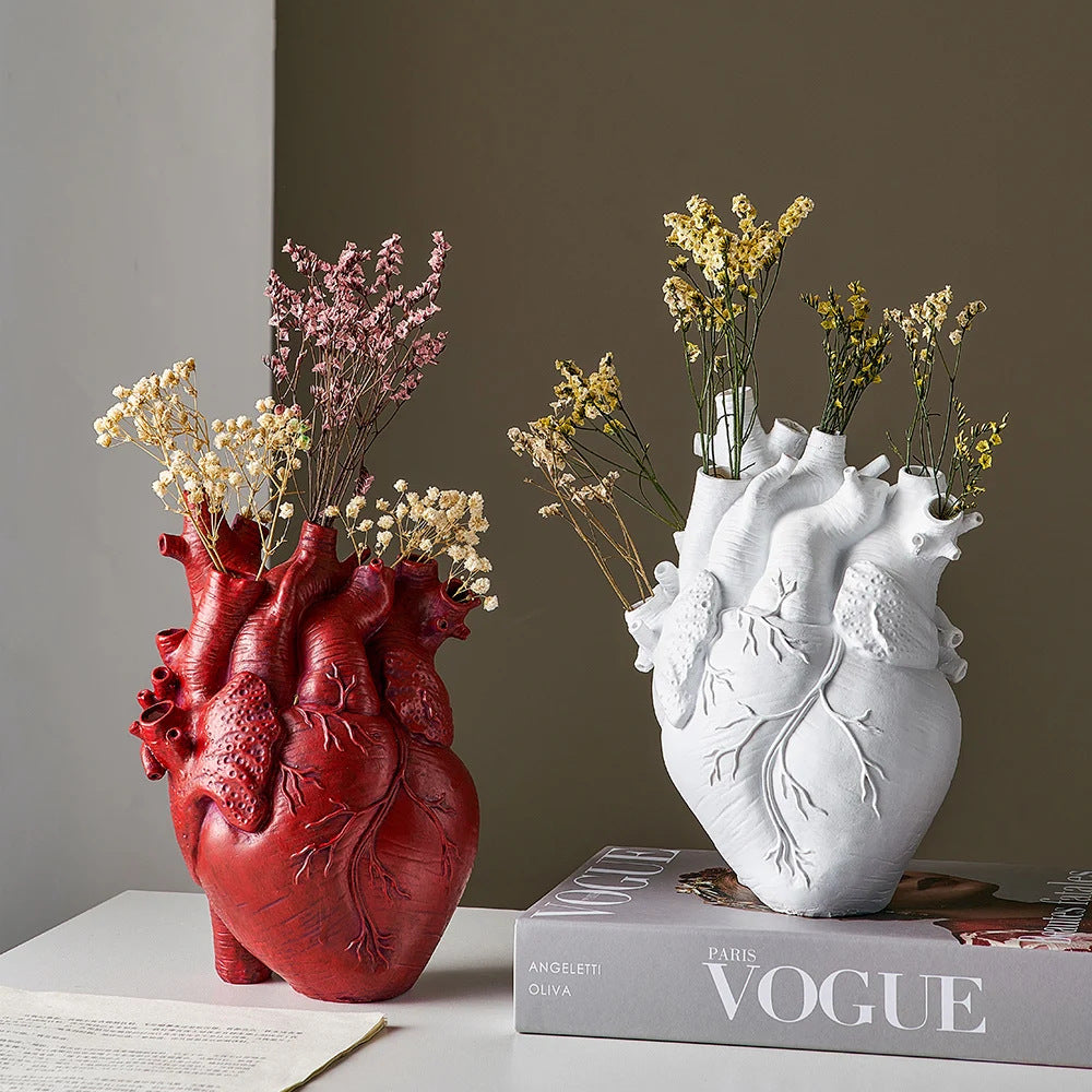 Heart-Shaped Flower Vase Resin Ornament Desktop Living Room Plant Pot Table Decoration Craft Julia M Home & Kitchen