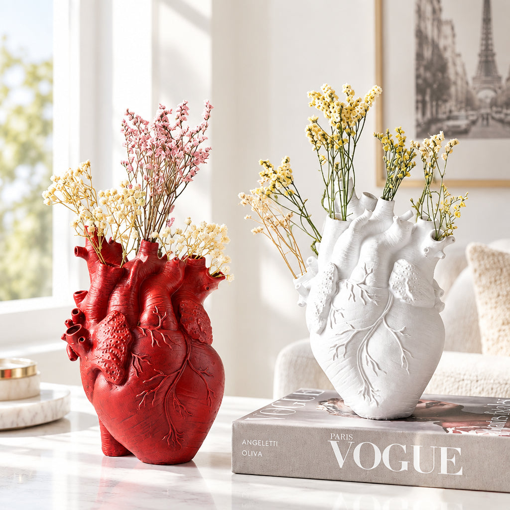 Heart-Shaped Flower Vase Resin Ornament Desktop Living Room Plant Pot Table Decoration Craft Julia M Home & Kitchen