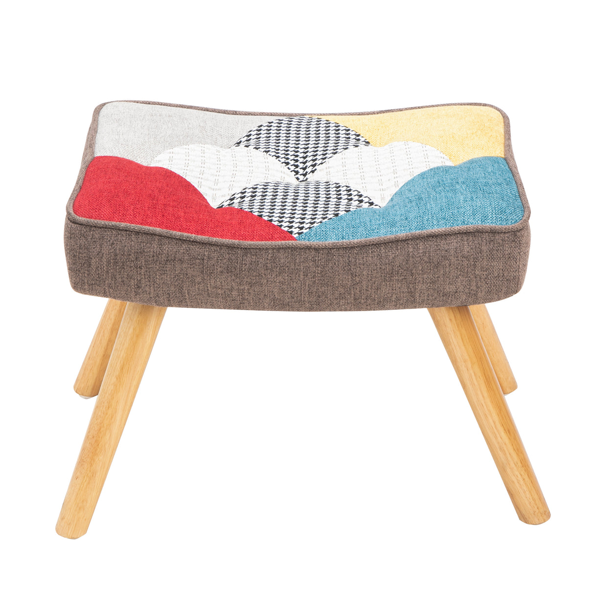 Rocking Chair with ottoman, Mid Century Fabric Rocker Chair with Wood Legs and Patchwork Linen for Livingroom Bedroom - Julia M LifeStyles