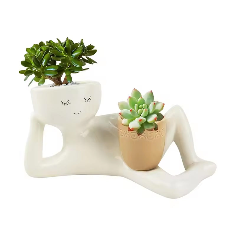 Funny Resin Succulent Pot: Relaxing - pose Figure with Pot Planter, Drainage Hole, Ideal for Succulents and Cacti - Julia M LifeStyles