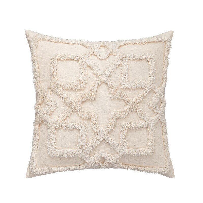 Tassels Cushion Cover 45x45cm - Beige and White Boho Decor - Julia M LifeStyles