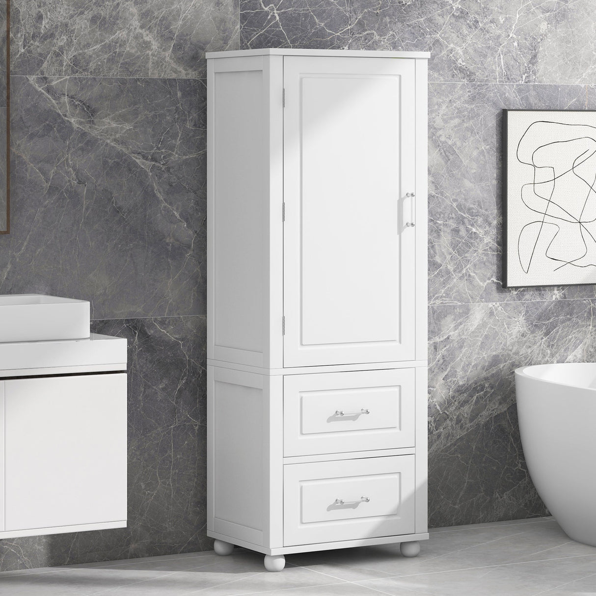 European Style Tall Bathroom Storage Cabinet with Adjustable Shelves and Drawers Julia M Home & Kitchen