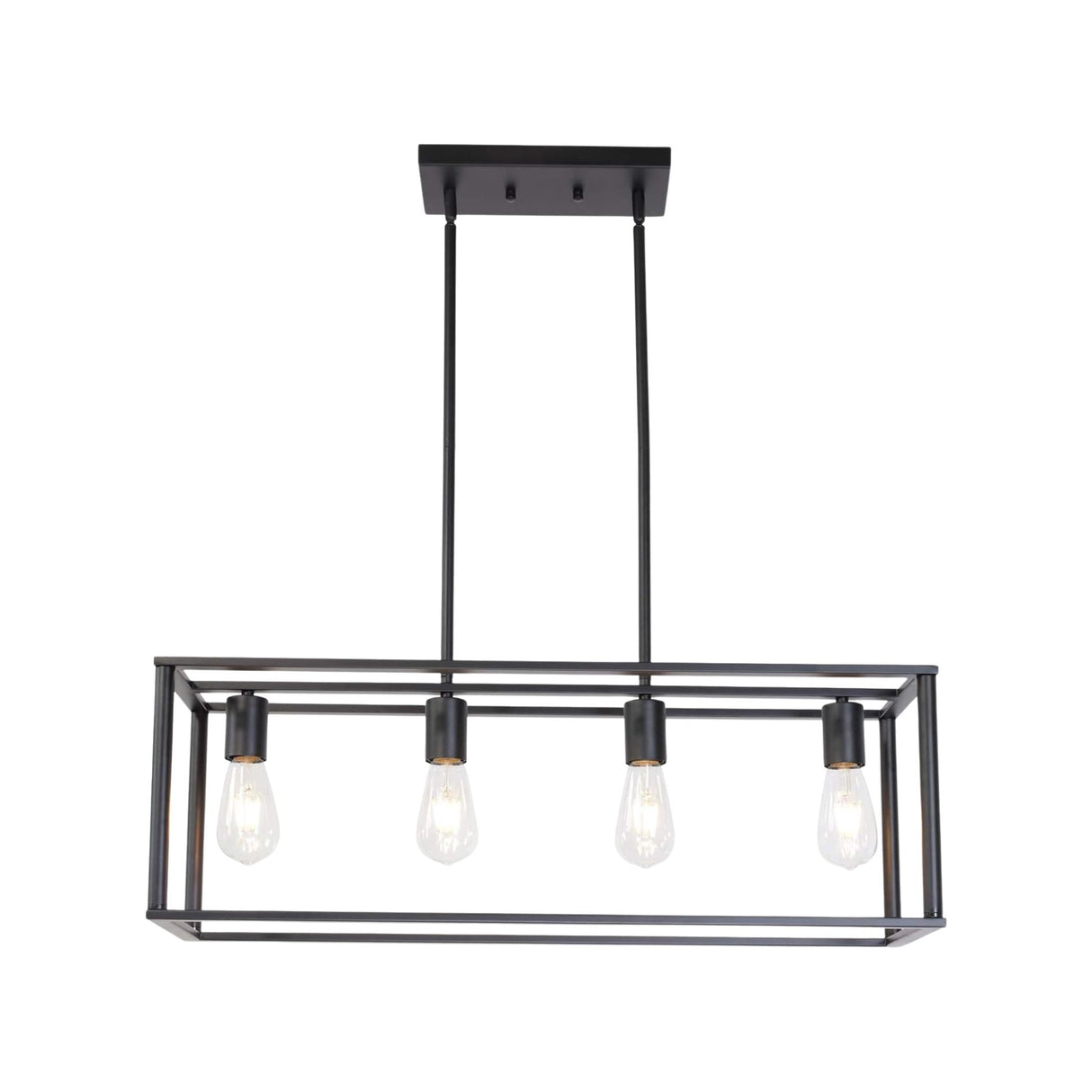 Pendant Lighting 4 Light Industrial Vintage Open Frame Rectangle Chandeliers Modern Black Linear Cage Ceiling Light Fixture - Julia M LifeStyles