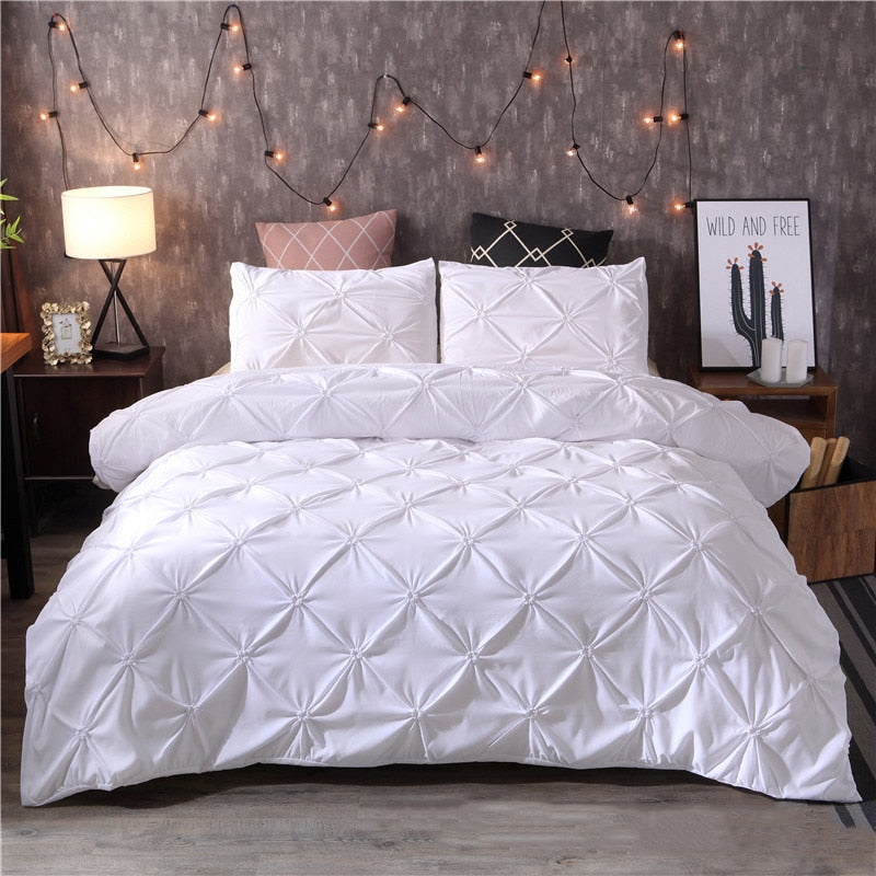 Luxury White Pinch Pleat Duvet Cover Set for Twin/Queen/King eprolo