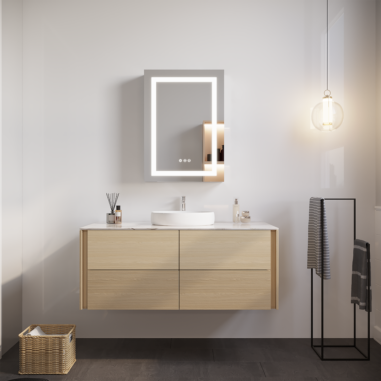 26x20 inch(Left Door) bathroom medicine cabinet with LED mirror 3000K~6000K single door lighting bathroom cabinet with touch switch adjustable Julia M Home & Kitchen