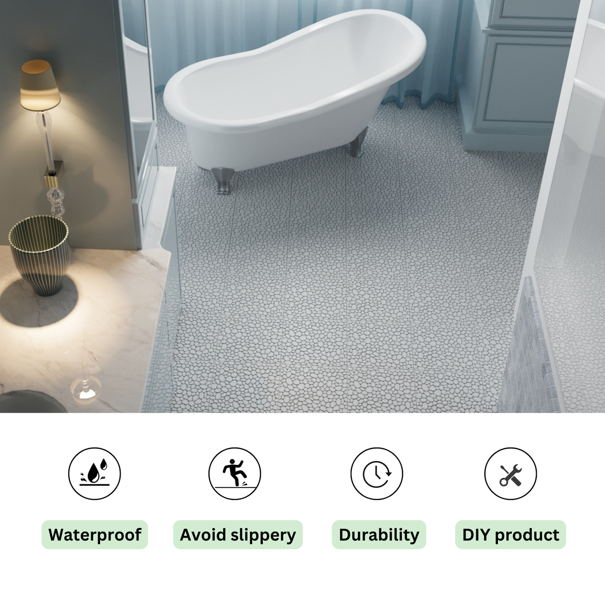 12 x 12 inch gray interlocking deck tiles, plastic waterproof pebble pattern, pack of 12 pieces - Julia M LifeStyles