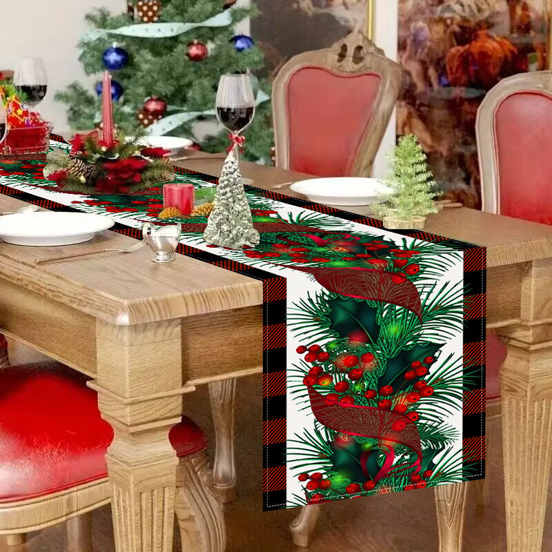 New red and black checkered table flag Christmas red fruit printed tablecloth TV cabinet decoration tablecloth home fabric eprolo