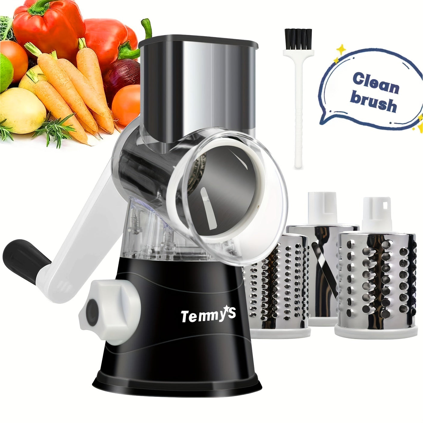 Rotary Cheese Grater and Vegetable Slicer - Kitchen Mandoline with 3 Interchangeable Blades, Easy-to-Clean for Fruits, Potatoes, Carrots, Nuts Julia M LifeStyles
