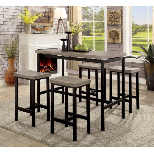 5 Pc Counter Height Table Set Two Tone Design Black Gray Dining Chairs Sturdy Metal Construction PVC Plastic Top Dining Room Furniture Julia M Home & Kitchen