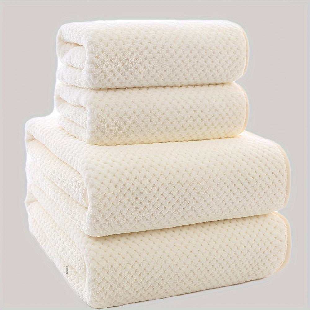 4-Piece Plush Coral Fleece Luxury Bath Towel Set