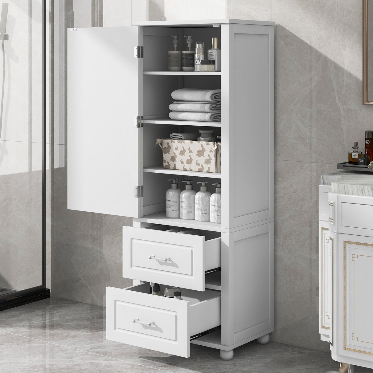 European Style Tall Bathroom Storage Cabinet with Adjustable Shelves and Drawers Julia M Home & Kitchen