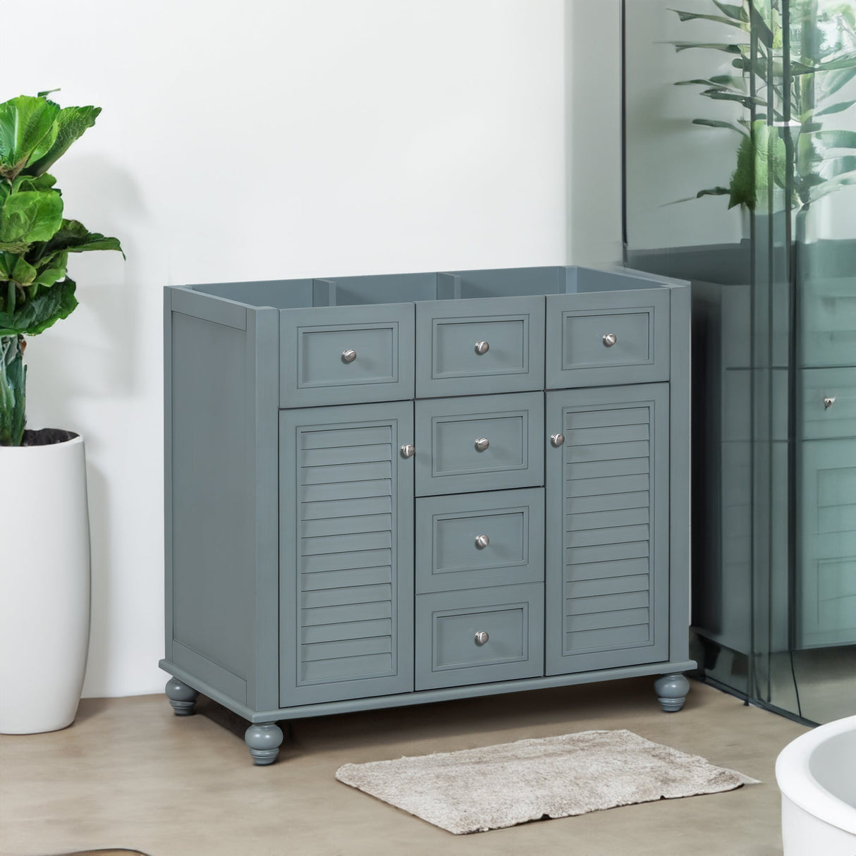 36 "No sink, with 2 drawers and soft closing door, independent makeup rack, bathroom cabinet, blue (excluding sink) Julia M Home & Kitchen