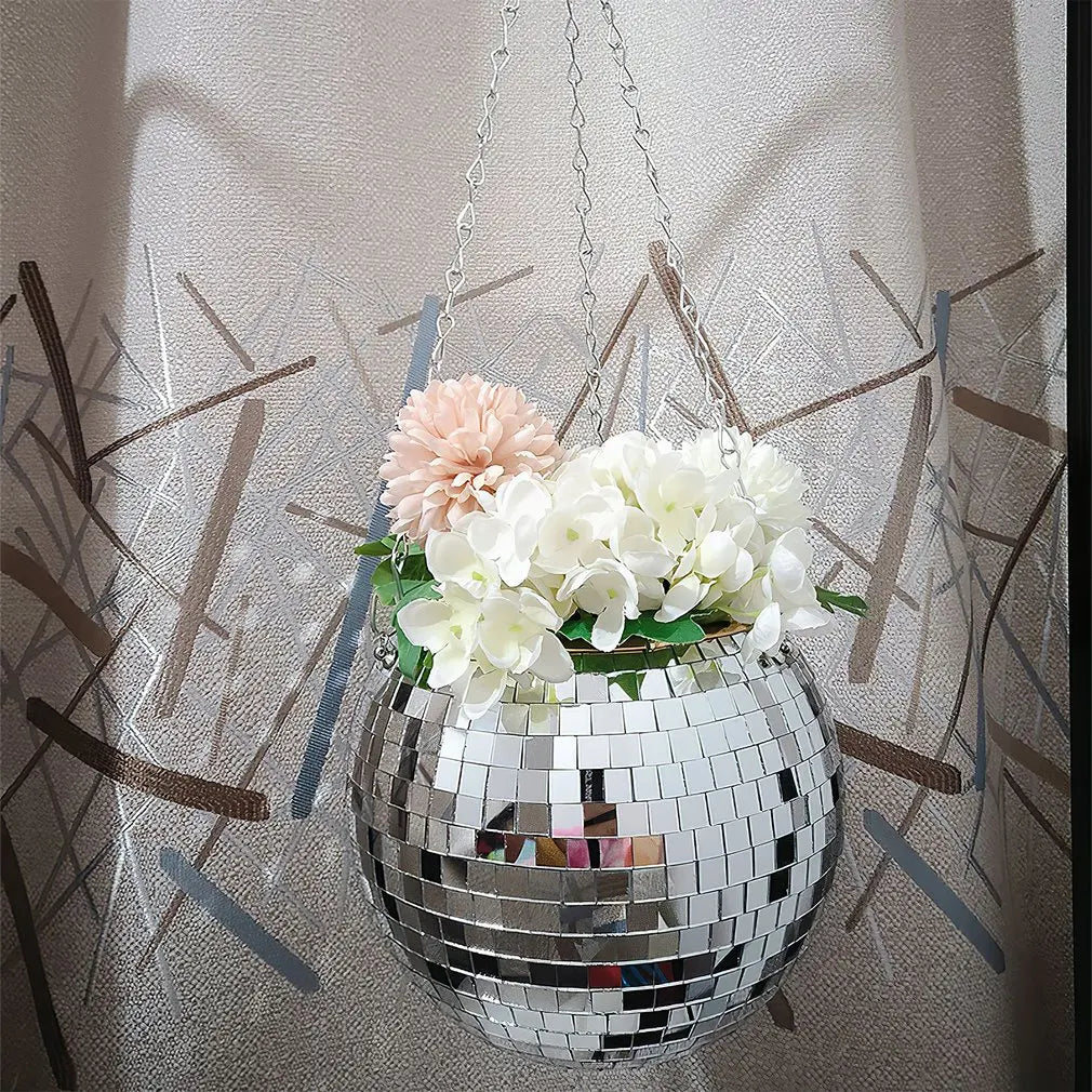 Disco Ball Hanging Flower Pot For Indoor Plants Bohemian Style Flower Planter Pots Rope Mirror Hanging Basket Garden Decor eprolo