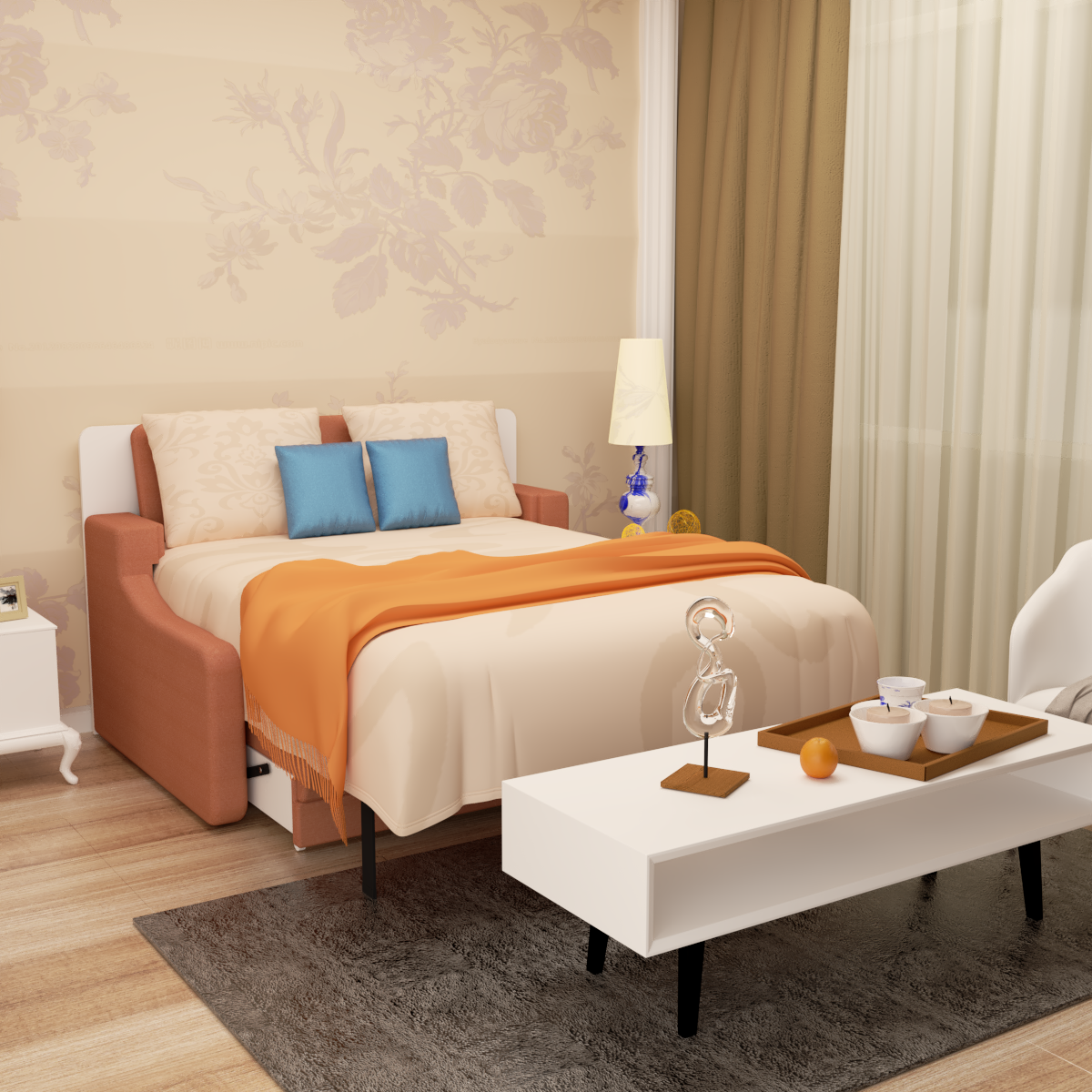 Full size Morden Deisgn vertical Murphy bed with sofa and drawers, white wall bed, space saving hidden bed with new gas pillars eprolo